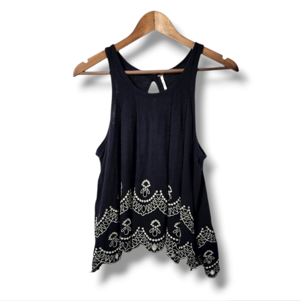 Free People Boho Toosaloosa Slub Attina Eyelet Keyhole Cut Out Swing Tank Top - Picture 14 of 14